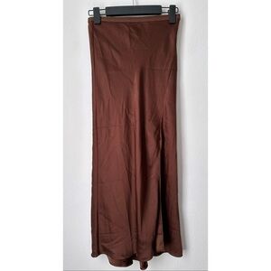 Anine Bing Dolly Silk Slip Skirt Brown